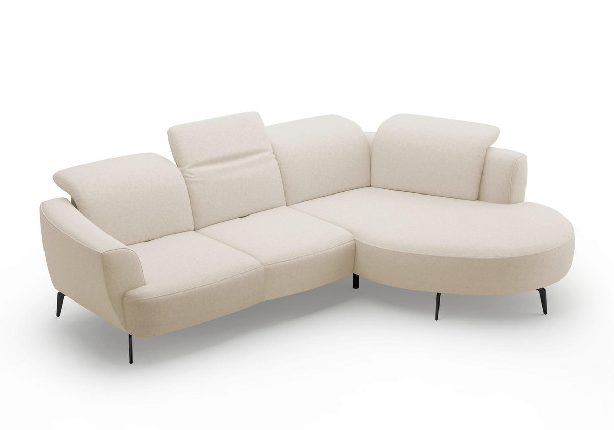 ECKSOFA ZOE E Creme Flachgewebe  - Creme/Schwarz, KONVENTIONELL, Textil/Metall (309/199cm) - Sit & More