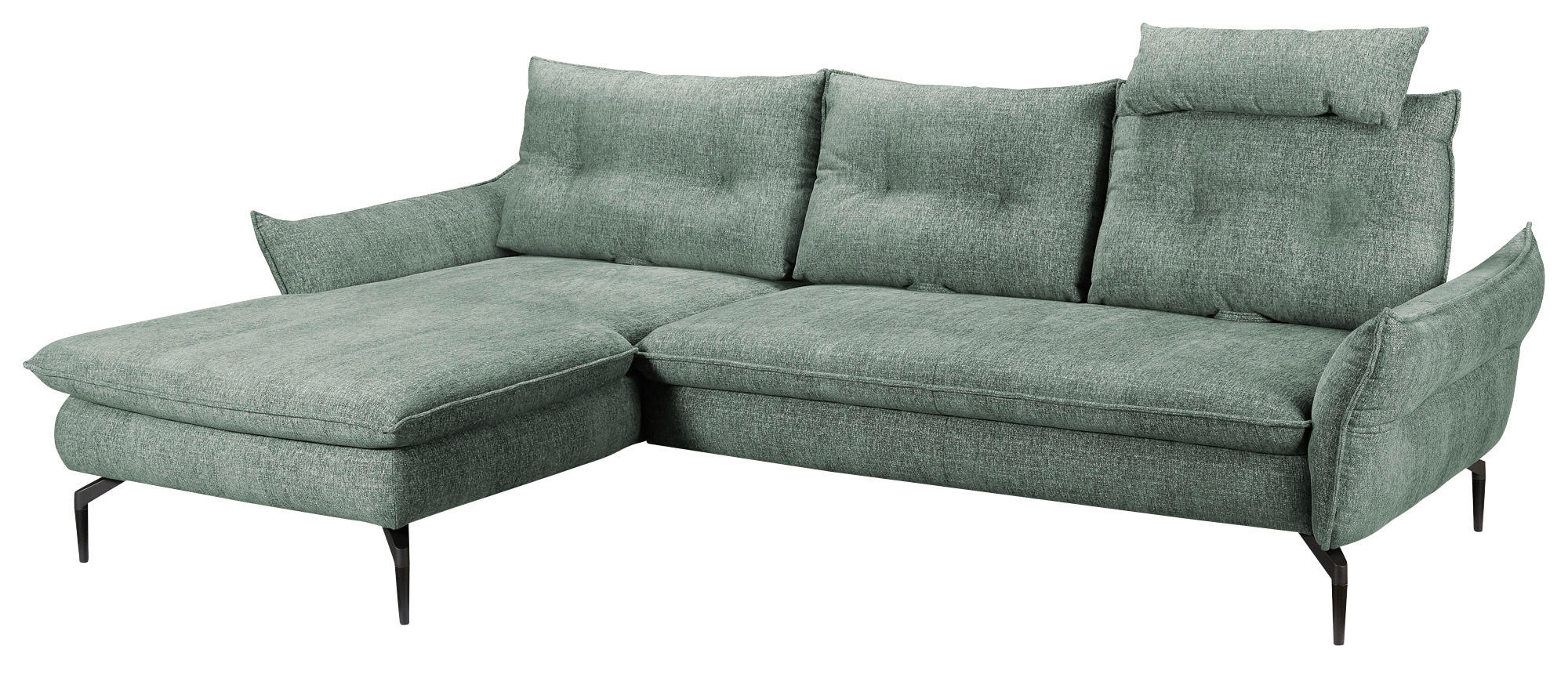 ECKSOFA inkl.Funktionen Grün Webstoff  - Schwarz/Grün, Design, Textil/Metall (185/284cm) - Voleo