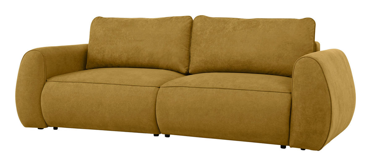 SCHLAFSOFA Chenille Goldfarben  inkl. Zierkissen, Rückenkissen, Bettkasten, Schlaffunktion, Rücken echt, Liegefläche im Originalstoff  - Goldfarben/Schwarz, KONVENTIONELL, Kunststoff/Textil (257/96/110cm) - Milino