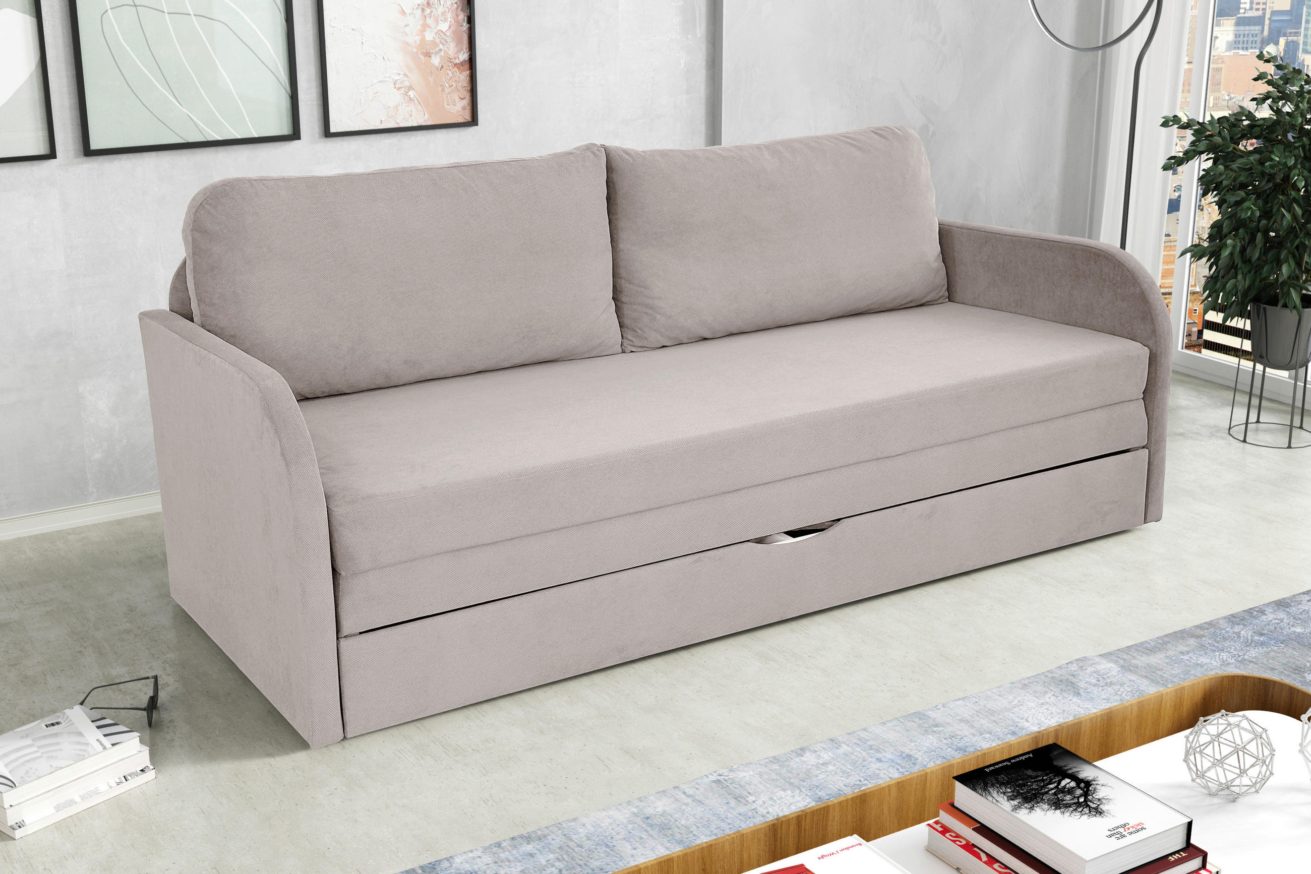 SCHLAFSOFA Flachgewebe Taupe  - Taupe/Schwarz, Design, Kunststoff/Textil (203/77/86cm) - MID.YOU