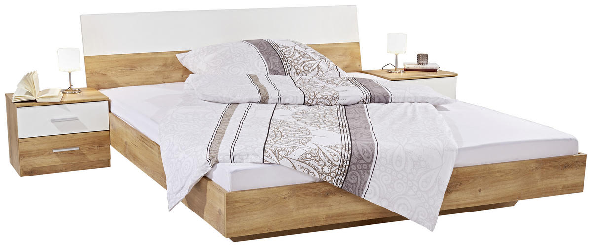 SCHLAFZIMMER in Weiss, Eichefarben  - Weiss/Eichefarben, Konventionell, Holzwerkstoff (180/200cm) - MID.YOU