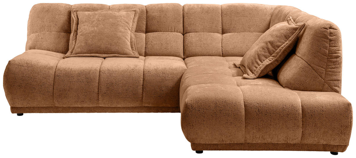 ECKSOFA ITALIA Koralle Chenille  - Koralle/Schwarz, MODERN, Kunststoff/Textil (254/203cm) - Livetastic
