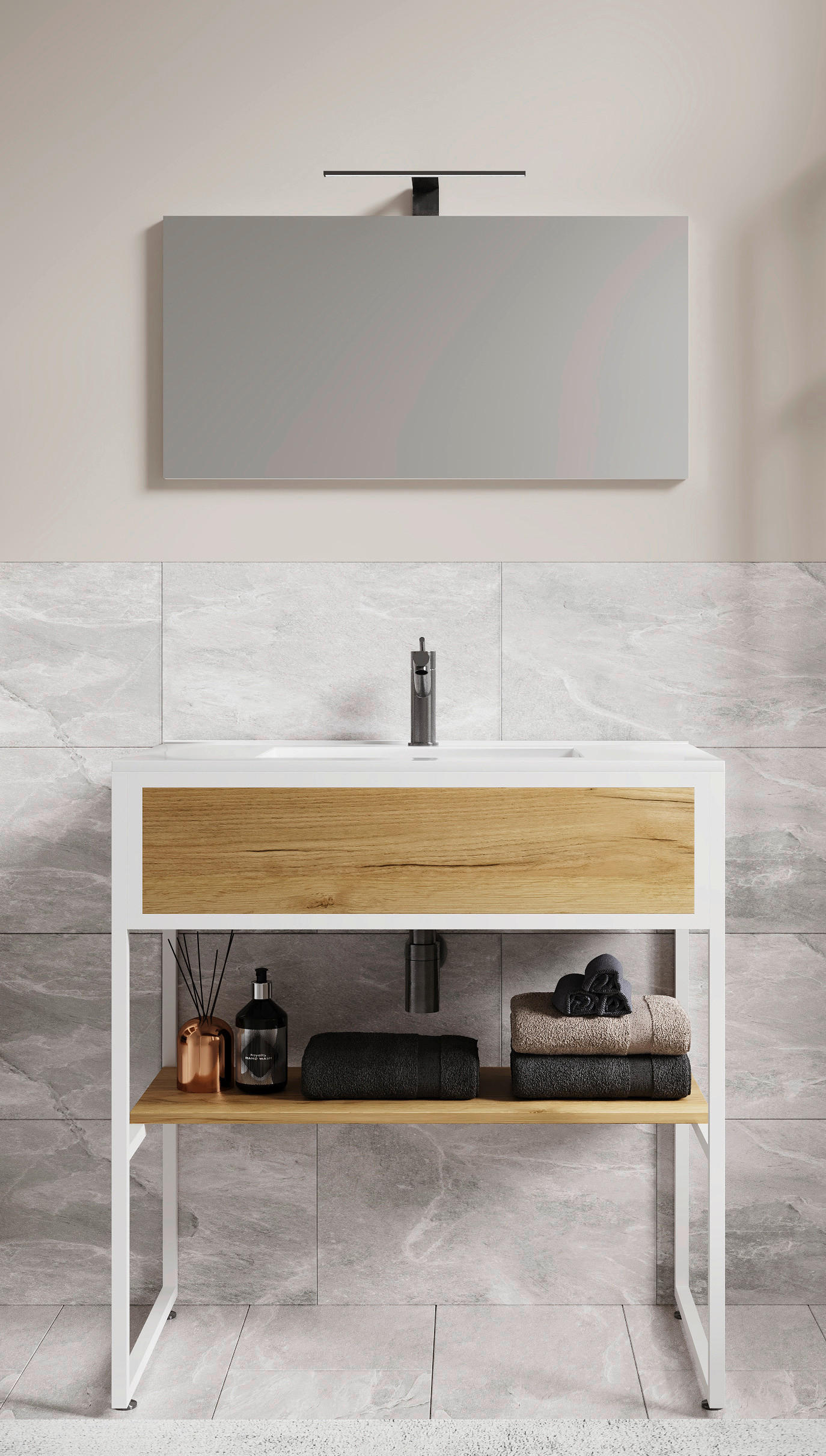 BADEZIMMER 3-teilig  in 80 cm  - Honigeiche/Weiss, Modern, Glas/Keramik (80cm) - MID.YOU