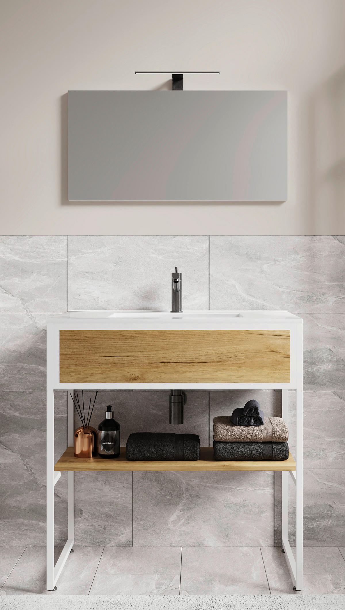 BADEZIMMER 3-teilig  in 80 cm  - Honigeiche/Weiss, Modern, Glas/Keramik (80cm) - MID.YOU