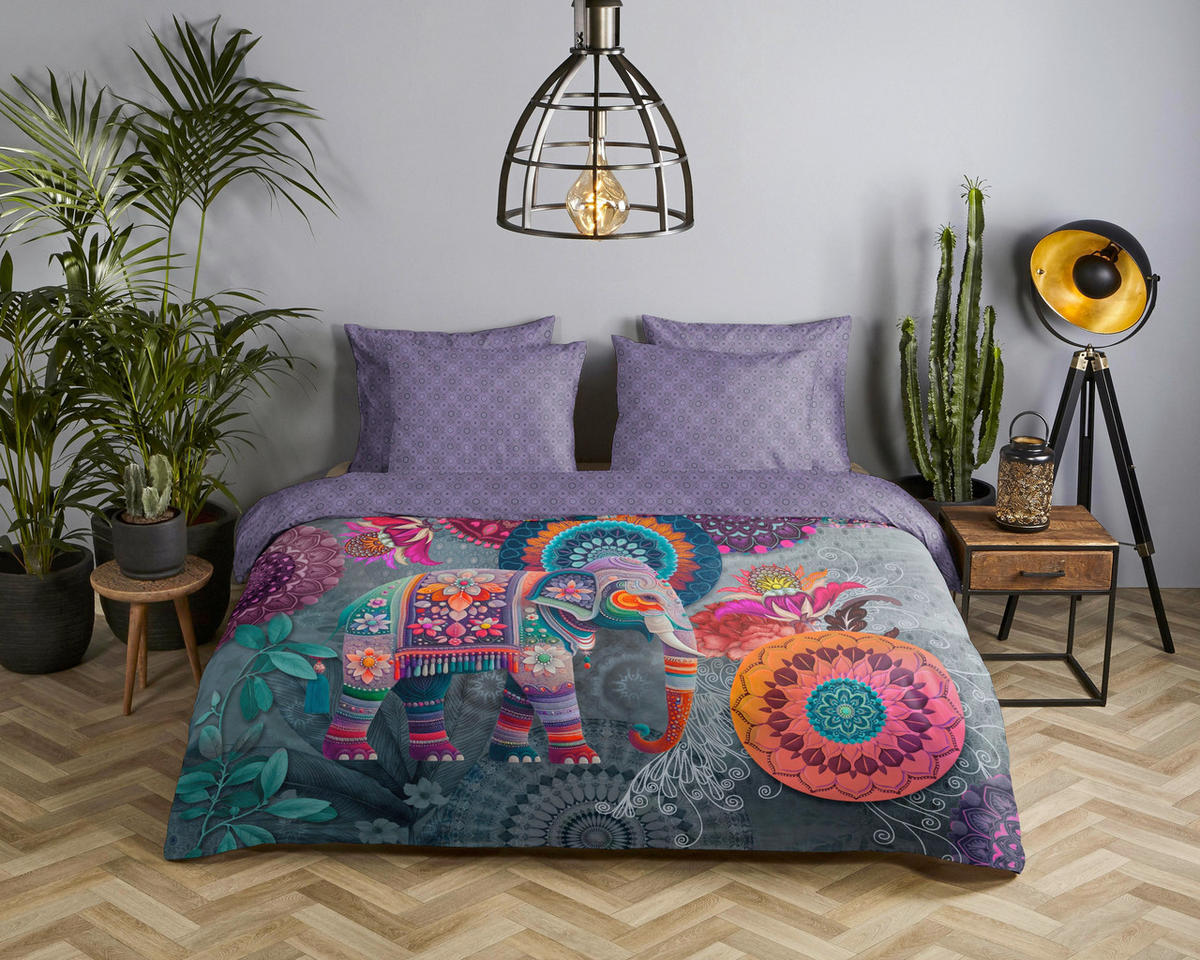 WENDEBETTWÄSCHE 2-teilig HIP Satin 140/200 cm  - Türkis/Lila, Basics, Textil (140/200cm)