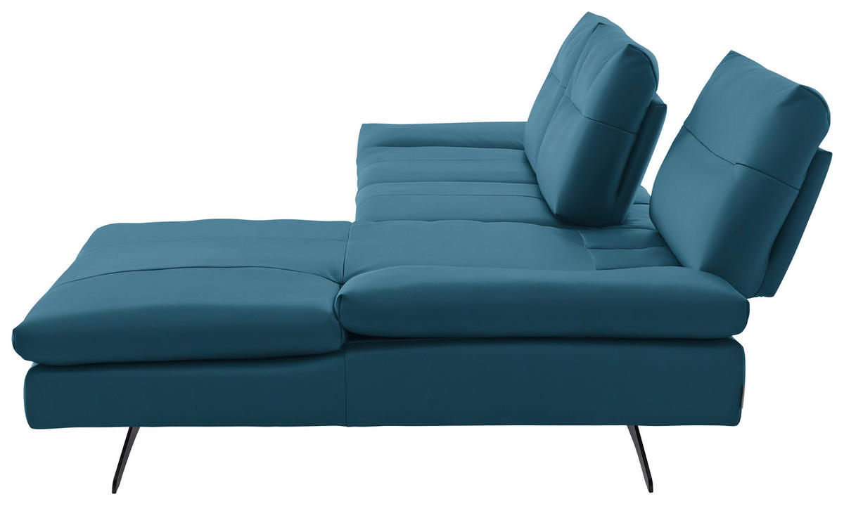 ECKSOFA in Echtleder Hellblau  342/158 cm  - Schwarz/Hellblau, MODERN, Leder/Metall (342/158cm) - Chilliano