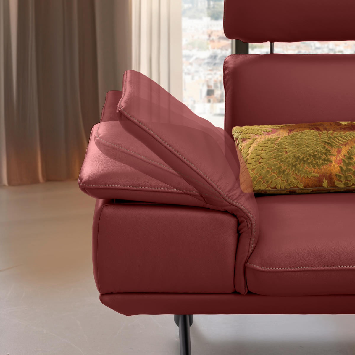 ECKSOFA in Echtleder Weinrot  239/150 cm  - Beige/Weinrot, Design, Leder/Metall (239/150cm) - Koinor
