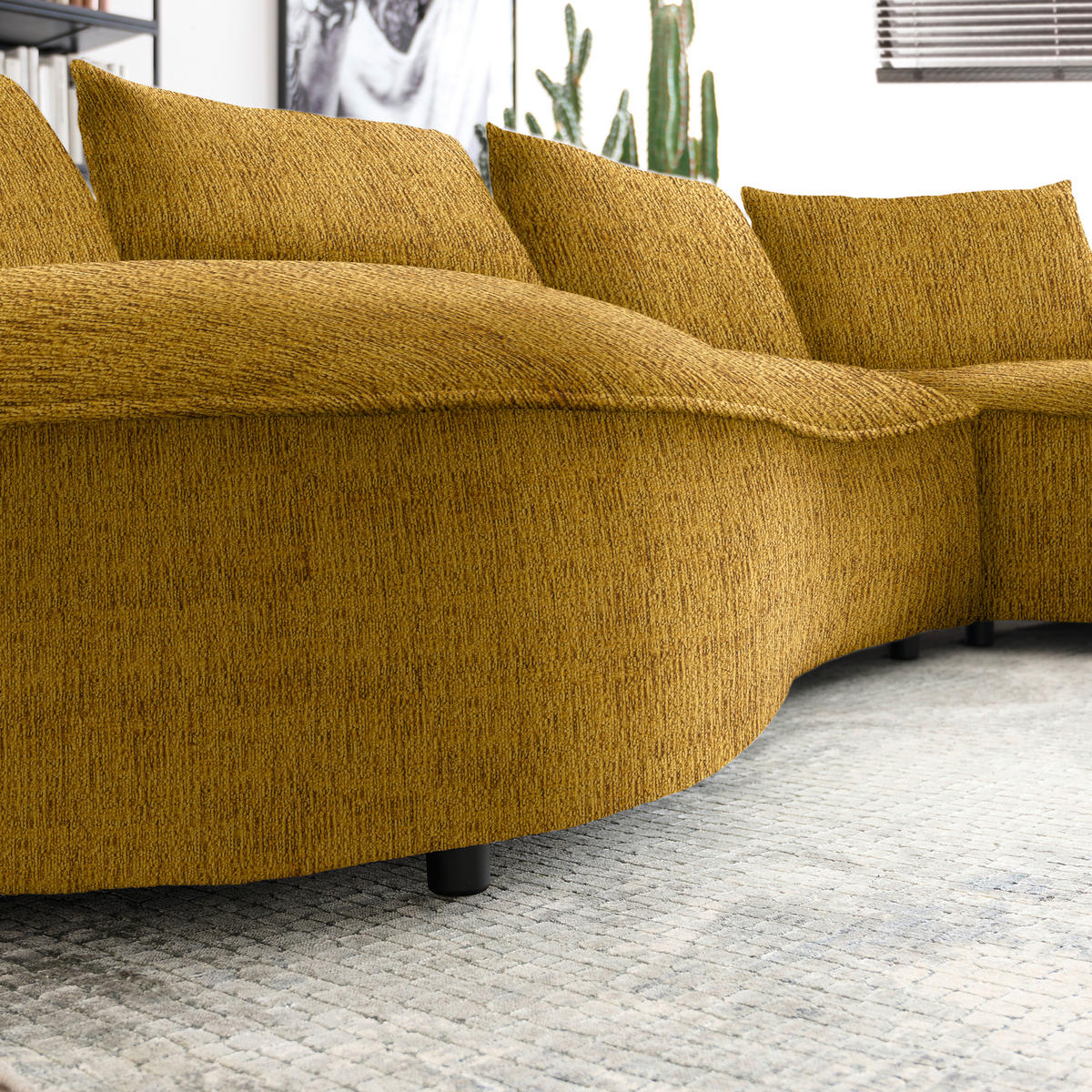 BIGSOFA in Chenille Currygelb  - Currygelb/Schwarz, Design, Kunststoff/Textil (322/82/154cm) - home24