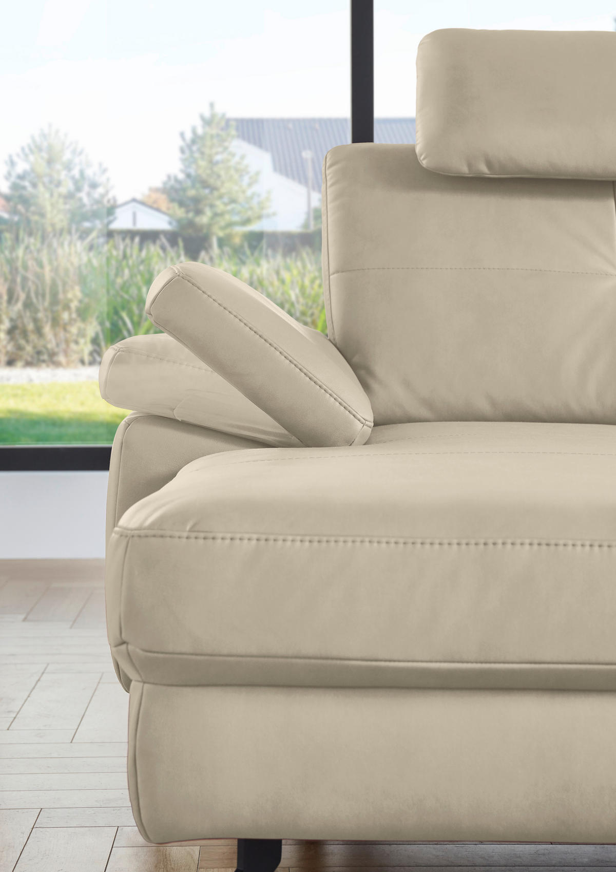 WOHNLANDSCHAFT in Lederlook, Mikrofaser Beige  - Beige/Schwarz, Design, Textil/Metall (179/343/220cm) - Beldomo System