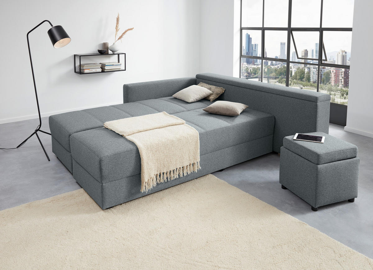 ECKSOFA in Webstoff Dunkelgrau  287/229 cm  - Dunkelgrau/Schwarz, Design, Kunststoff/Textil (287/229cm) - LOOKS by W.Joop