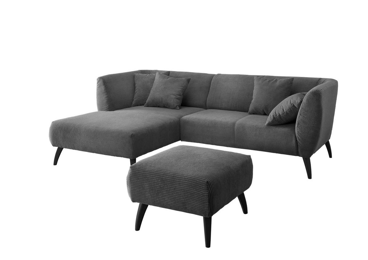 ECKSOFA in Cord Grau  - Schwarz/Grau, Modern, Holz/Textil (160/264cm) - MID.YOU