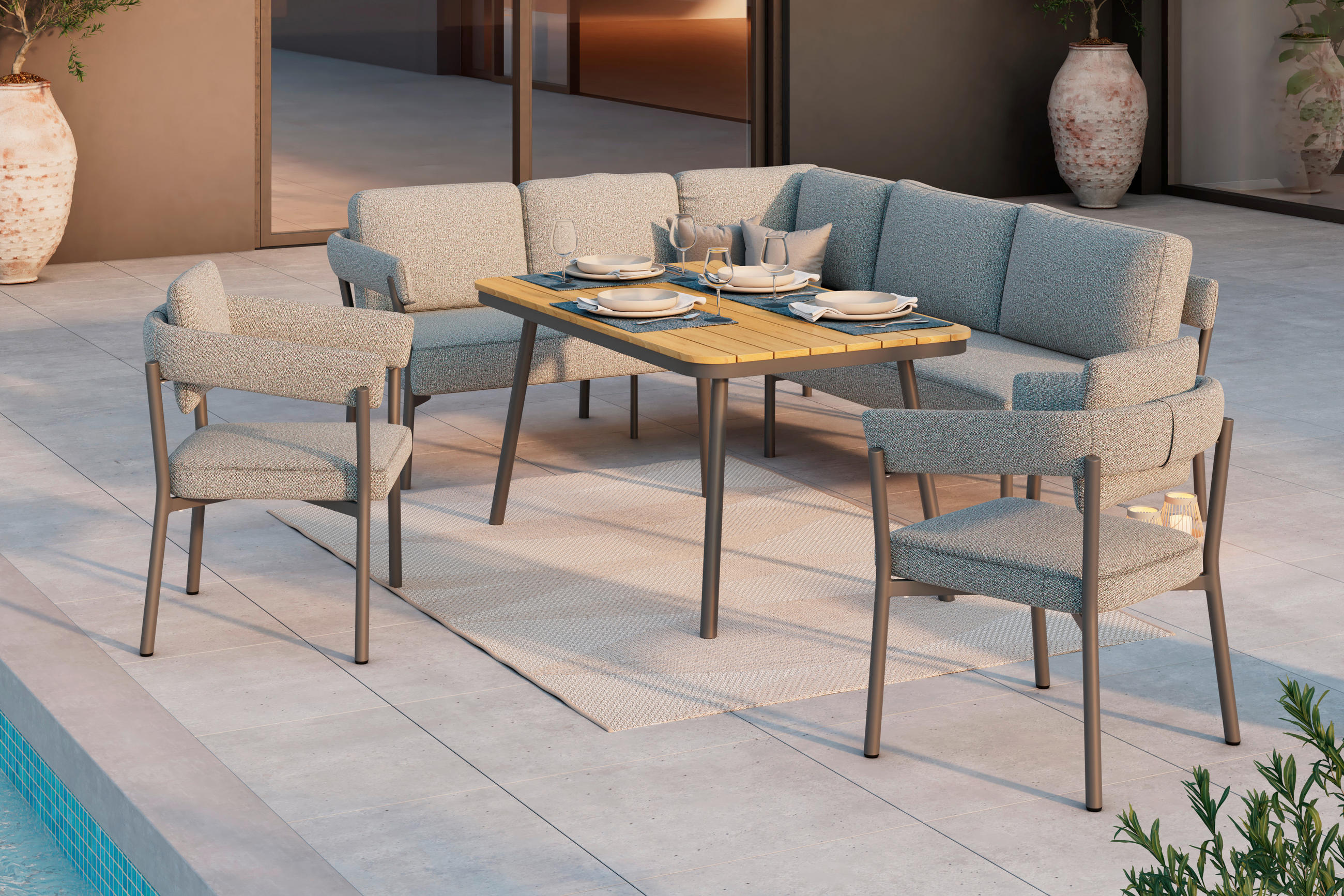 GARTENSTUHL Metall, Textil Anthrazit, Hellgrau  - Anthrazit/Hellgrau, MODERN, Textil/Metall (65/77/61cm) - Ambia Garden