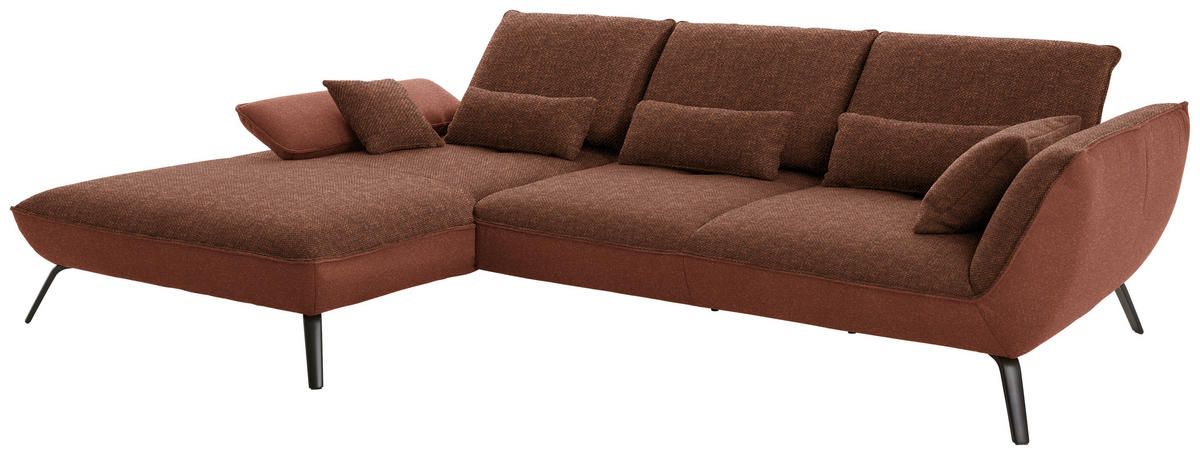 ECKSOFA in Flachgewebe Kupferfarben  - Schwarz/Kupferfarben, Design, Textil/Metall (191/301cm) - Moderano