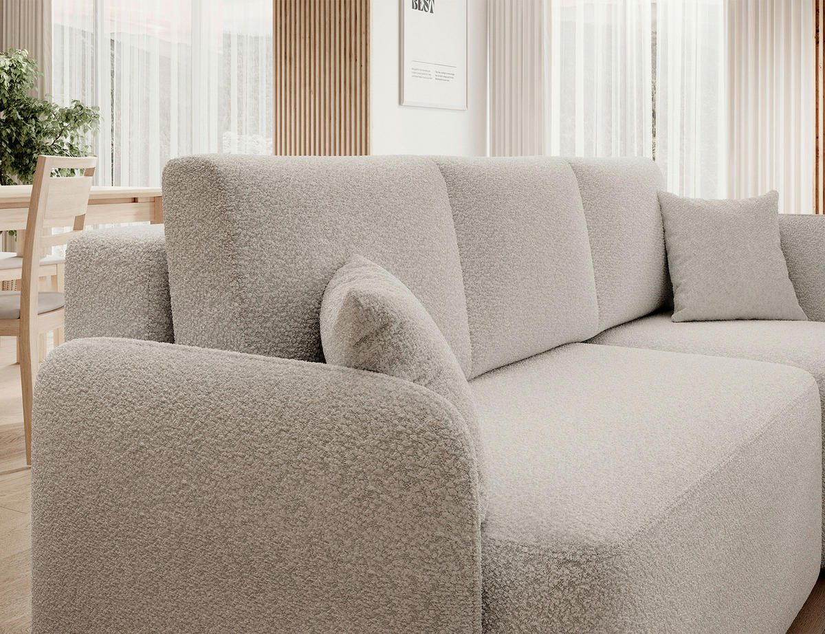 ECKSOFA HADSON Weiß Teddystoff Zierkissen, Rückenkissen, Bettkasten  - Schwarz/Weiß, Design, Kunststoff/Textil (206/150cm) - MID.YOU