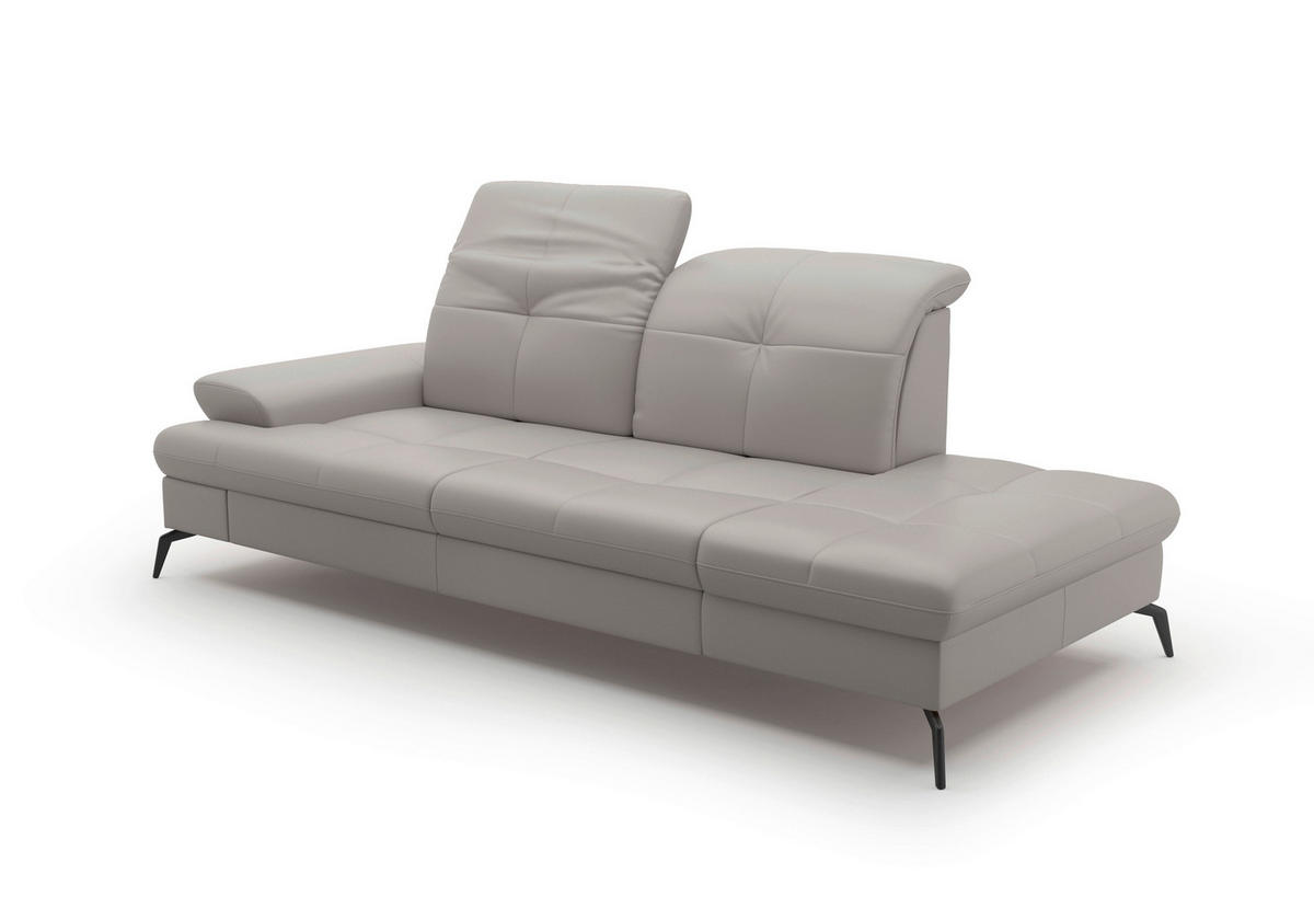 RÉCAMIERE Hellgrau Kombination Echtleder/Stoff Vliesstoff  - Hellgrau/Schwarz, KONVENTIONELL, Leder/Textil (231/90/122cm) - Sit & More