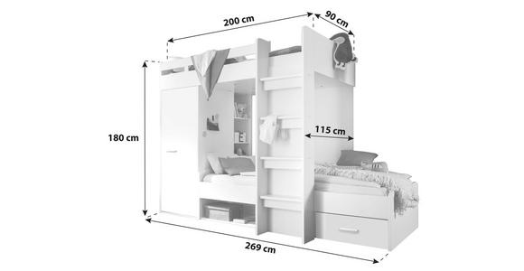 ETAGENBETT 90/200 cm Weiß  - Weiß, KONVENTIONELL, Holzwerkstoff (90/200cm) - Carryhome