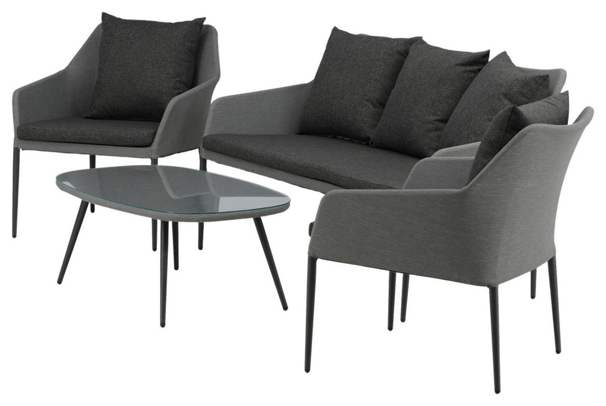 LOUNGEGARNITUR   Aluminium  - Schwarz/Grau, KONVENTIONELL, Textil/Metall - Gardenson