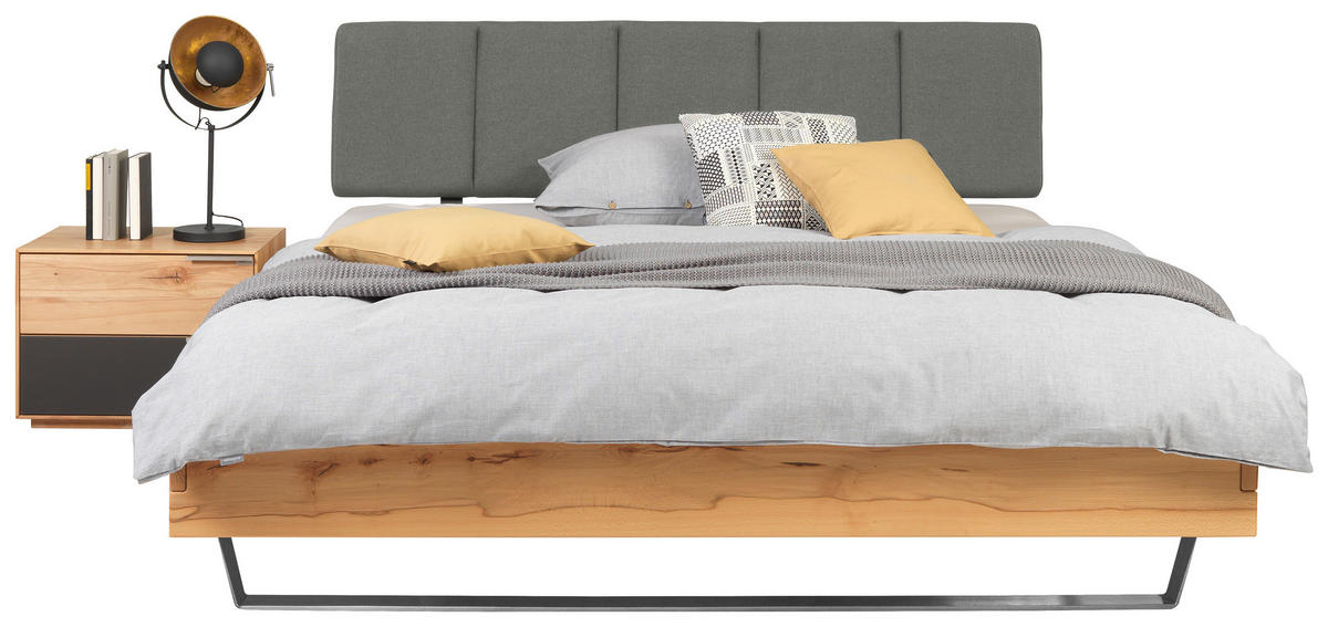 BETT 180/200 cm  in Buchefarben, Grau  - Anthrazit/Buchefarben, KONVENTIONELL, Holz/Textil (180/200cm) - Valnatura