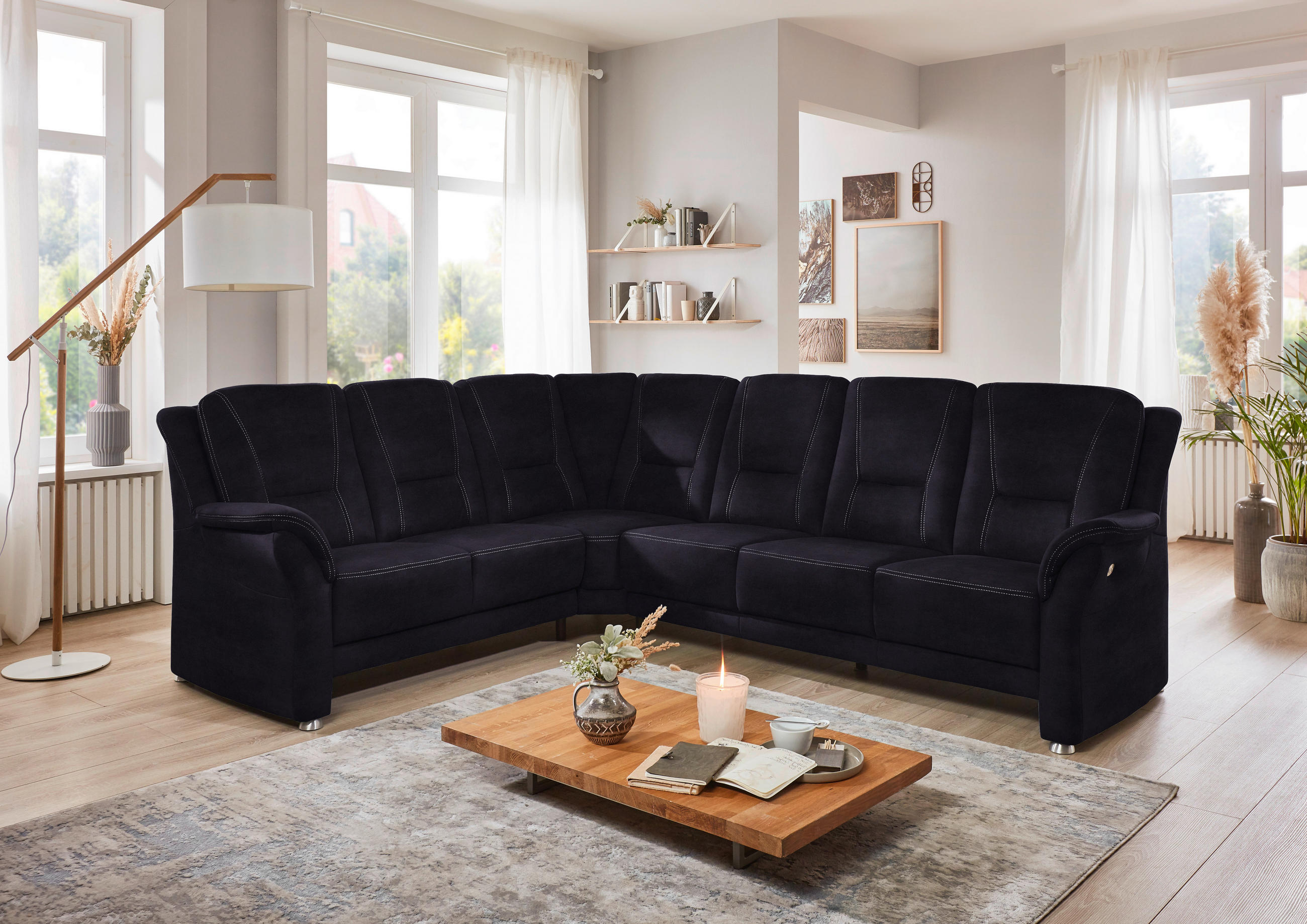ECKSOFA in Mikrofaser Schwarz  - Beige/Alufarben, Konventionell, Textil/Metall (223/275cm) - Beldomo Comfort