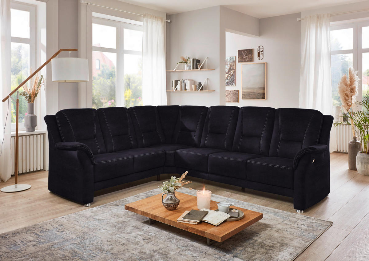 ECKSOFA in Mikrofaser Schwarz  223/275 cm  - Beige/Alufarben, KONVENTIONELL, Textil/Metall (223/275cm) - Beldomo Comfort
