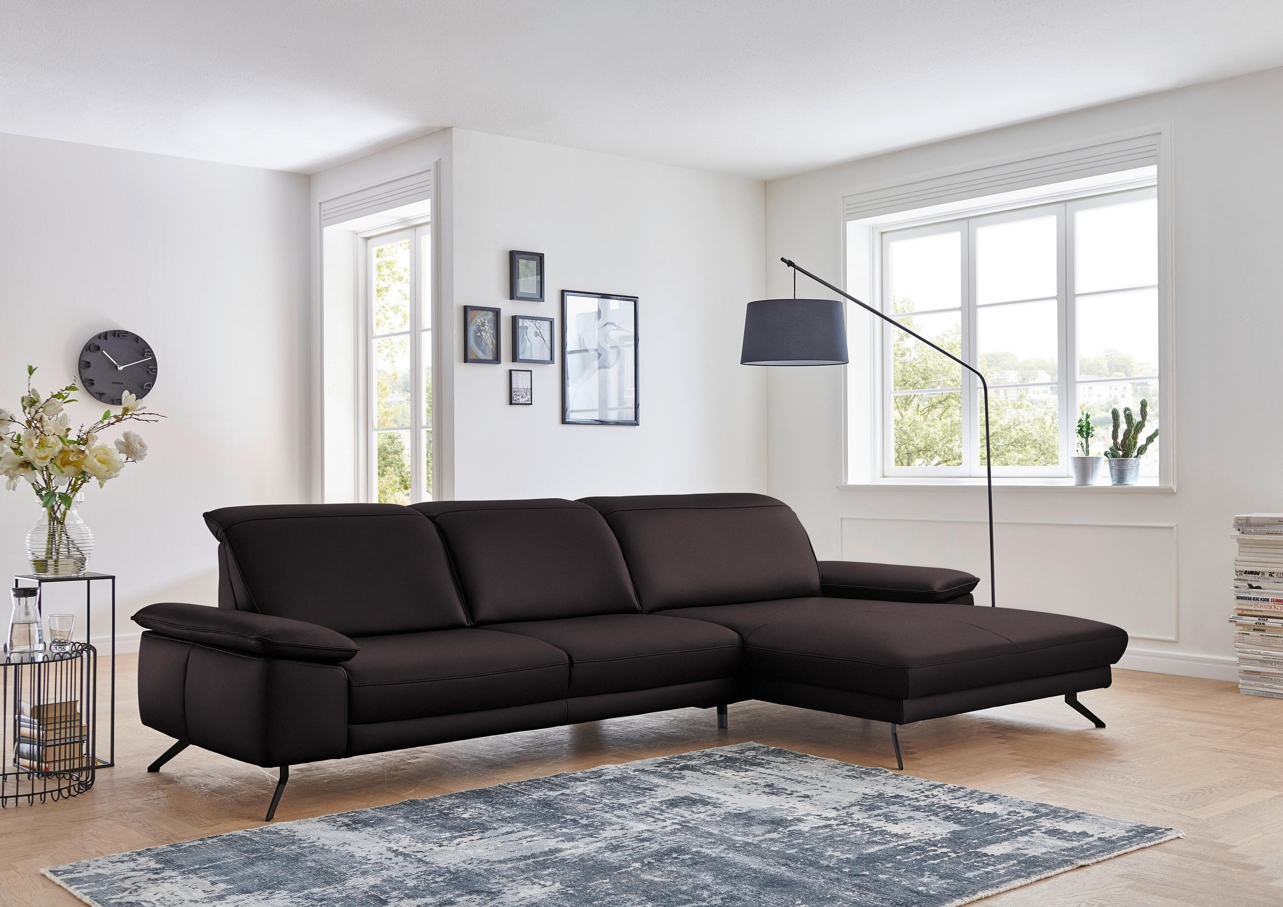 ECKSOFA in Echtleder Dunkelbraun  - Dunkelbraun/Schwarz, Design, Leder/Metall (328/193cm) - Dieter Knoll