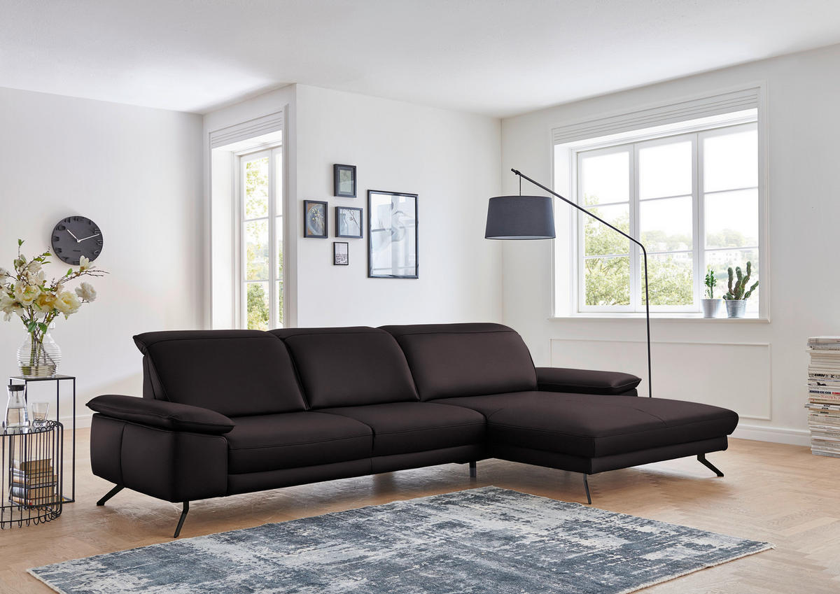 ECKSOFA in Echtleder Dunkelbraun  328/193 cm  - Dunkelbraun/Schwarz, Design, Leder/Metall (328/193cm) - Dieter Knoll