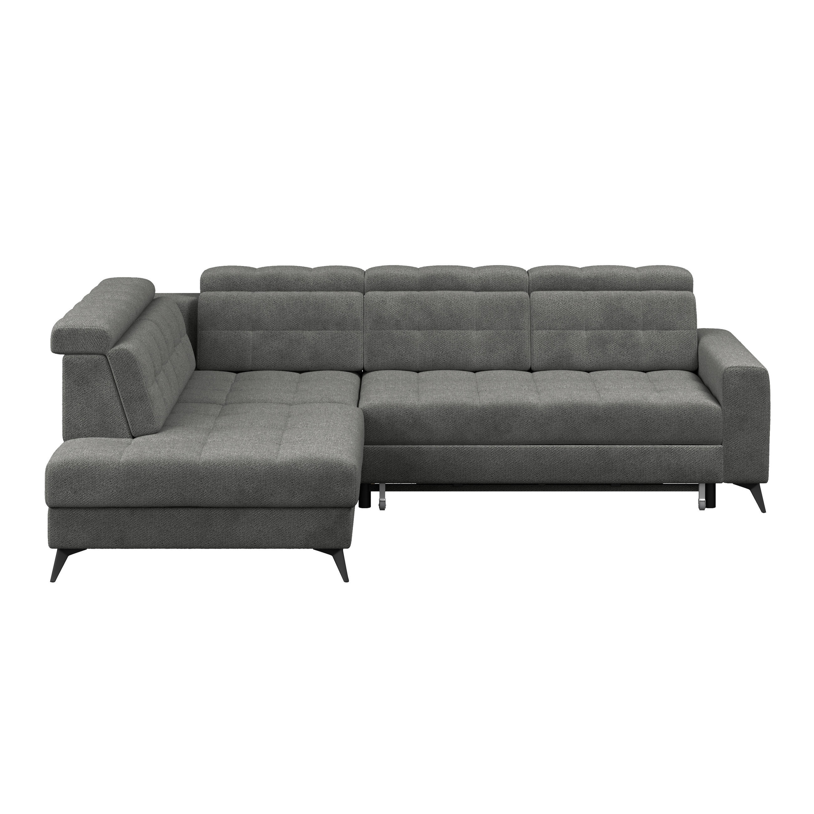 ECKSOFA Dunkelgrau Velours Bettkasten, Rücken echt, Kopfteilverstellung, Stauraum, Sitztiefenverstellung  - Dunkelgrau/Schwarz, ROMANTIK / LANDHAUS, Textil/Metall (228/289cm) - MID.YOU