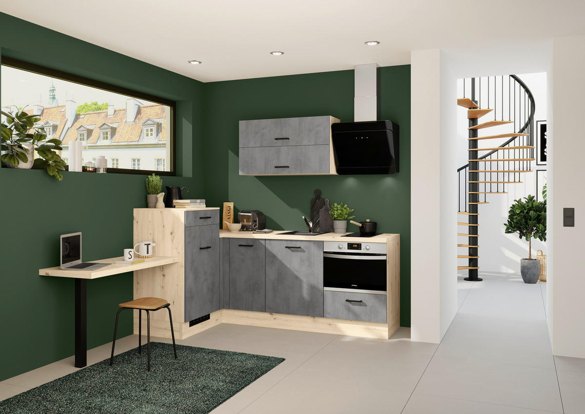 ECKKÜCHE 241/225 cm  Grau  - Eichefarben/Schwarz, Design, Holzwerkstoff/Metall (241/225cm) - Impuls