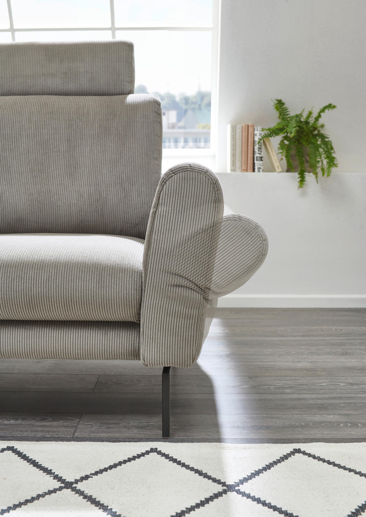 ECKSOFA in Velours, Feincord Grau  - Schwarz/Grau, Design, Textil/Metall (280/254cm) - Beldomo Style
