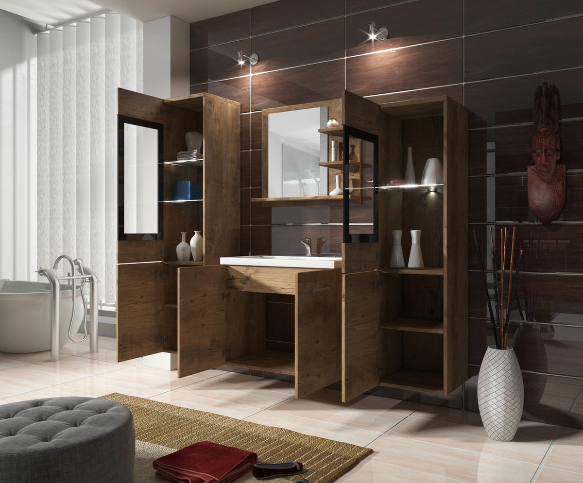 BADEZIMMER 5-teilig  in 120 cm  - Kastanienfarben/Kastanieneichefarben, LIFESTYLE, Glas/Holzwerkstoff (120cm) - P & B