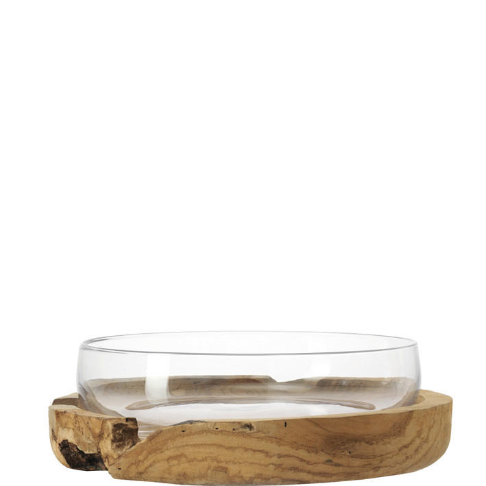 DEKOSCHALE - Klar/Braun, Basics, Glas/Holz (39/12/39cm) - Leonardo
