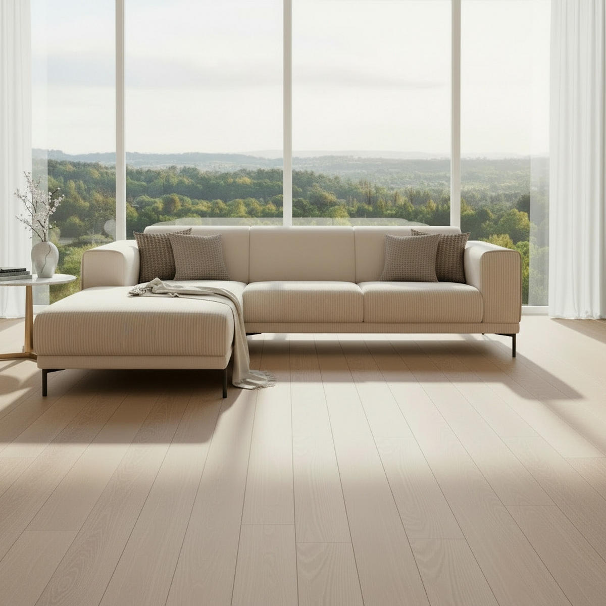 ECKSOFA ERNO Beige Cord  - Beige/Schwarz, Design, Textil/Metall (262/183cm) - MID.YOU