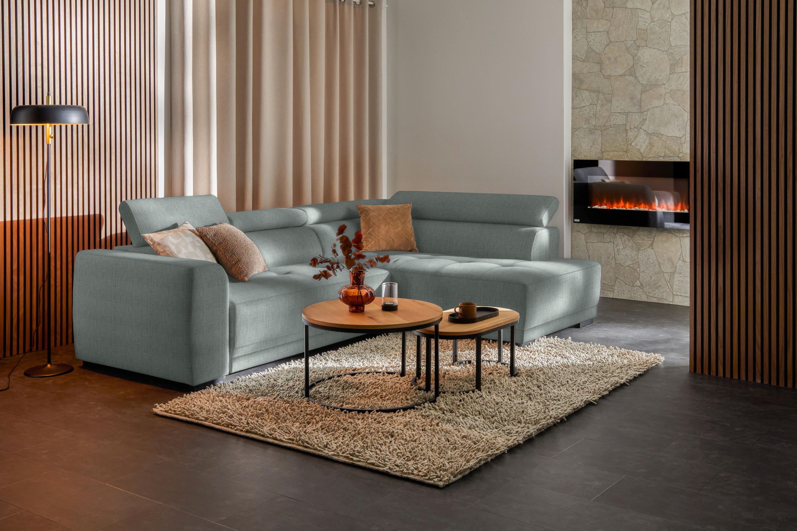 ECKSOFA in Chenille Silberfarben  284/205 cm  - Silberfarben/Schwarz, Design, Kunststoff/Textil (284/205cm) - Xora
