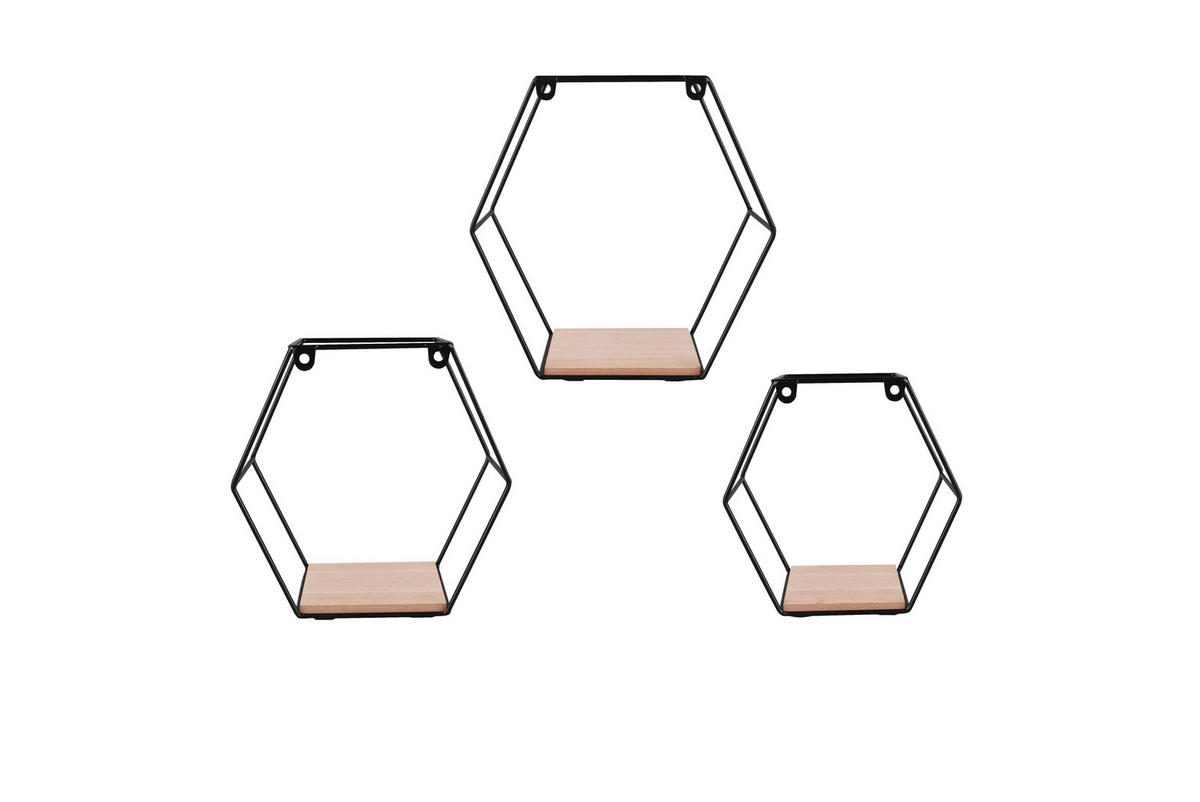 WANDREGALSET  - Schwarz/Naturfarben, Trend, Holz/Metall - Boxxx