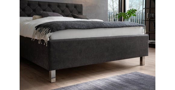 POLSTERBETT 180/200 cm,  in Anthrazit, Matratze, gepolstertes Kopfteil, Lattenrost, Bettkasten, H2 + H3 = mittel + fest  - Anthrazit, Design, Holzwerkstoff/Textil (180/200cm) - Xora
