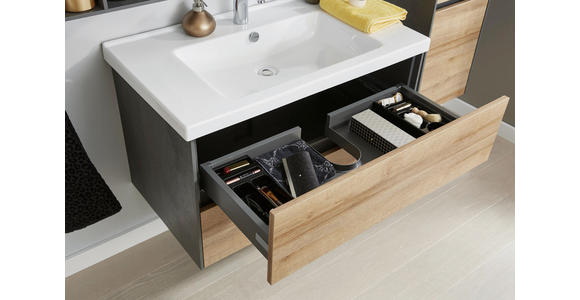 BADEZIMMER Dunkelgrau, Eichefarben - Dunkelgrau/Eichefarben, Design, Glas/Keramik (91cm) - Dieter Knoll