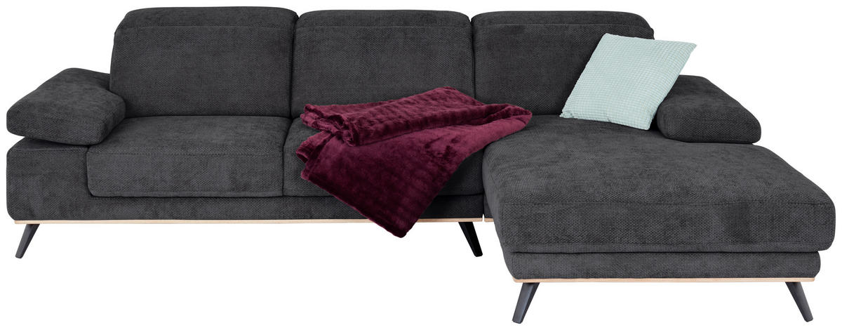 ECKSOFA in Struktur Graphitfarben  - Schwarz/Graphitfarben, Modern, Textil/Metall (283/194cm) - MID.YOU