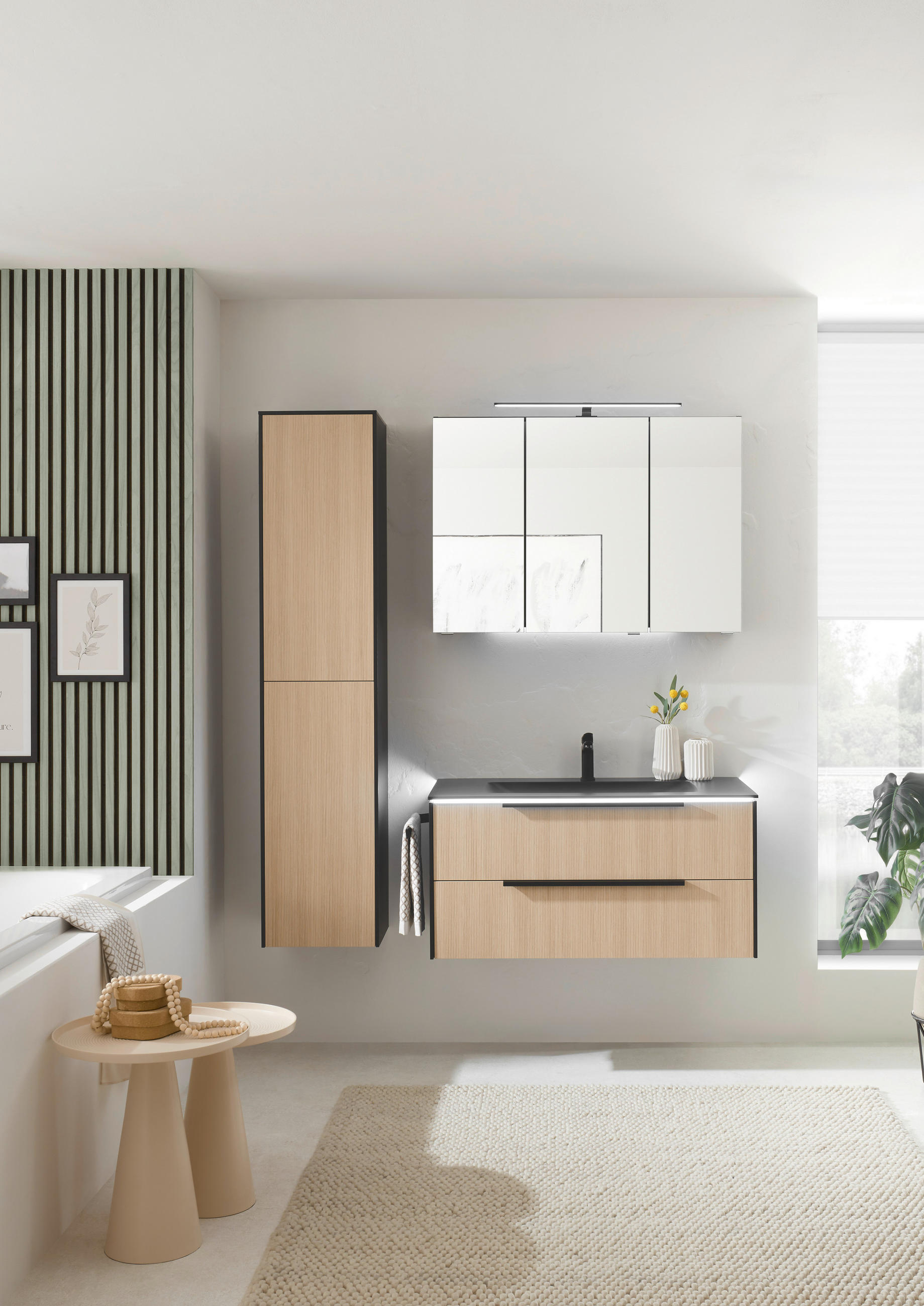 BADEZIMMER 3-teilig  in 100,5 cm  - Eichefarben/Schwarz, Design, Glas/Holzwerkstoff (100,5cm) - Musterring