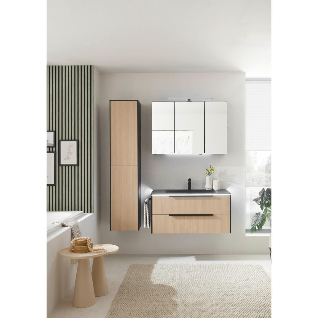 Thumbnail - Musterring Badezimmer Riana, Schwarz, Eiche, Metall, 3-teilig, 6 Fächer, 2 Schublade(n),2 Schublade(n) Schubladen, F, 10...