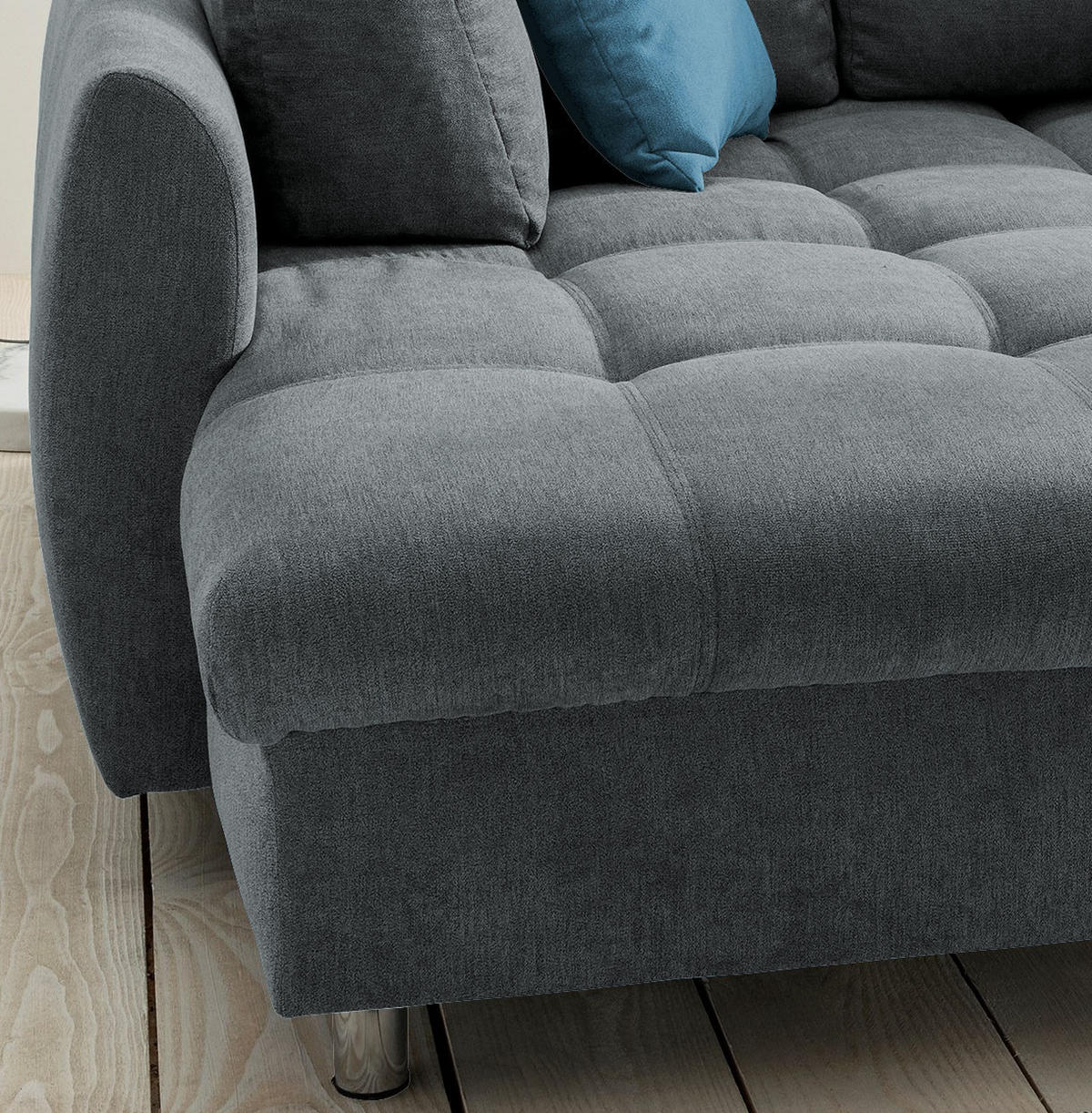 SAROKKANAPÉ textil antracit, kék  - krómszínű/kék, Design, műanyag/textil (190/250cm) - Livetastic