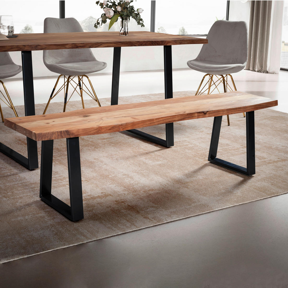 SITZBANK in Holz Akaziefarben  - Schwarz/Akaziefarben, Modern, Holz/Metall (120/45,5/40cm) - MID.YOU