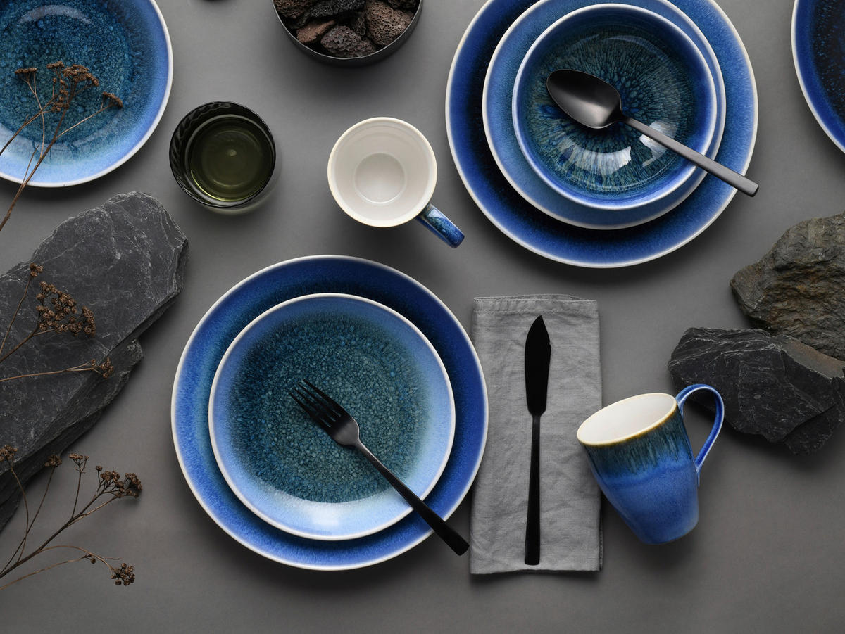 KOMBISERVICE Blau, Weiß Caldera blau 16-teilig 4 Personen  - Blau/Weiß, Basics, Keramik - Creatable