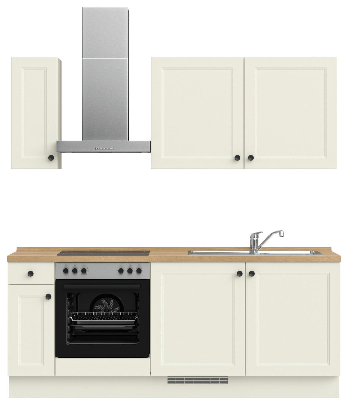 KÜCHENBLOCK 210 cm   in Weiß, Eichefarben  - Eichefarben/Schwarz, MODERN, Holzwerkstoff/Metall (210cm) - Nobilia