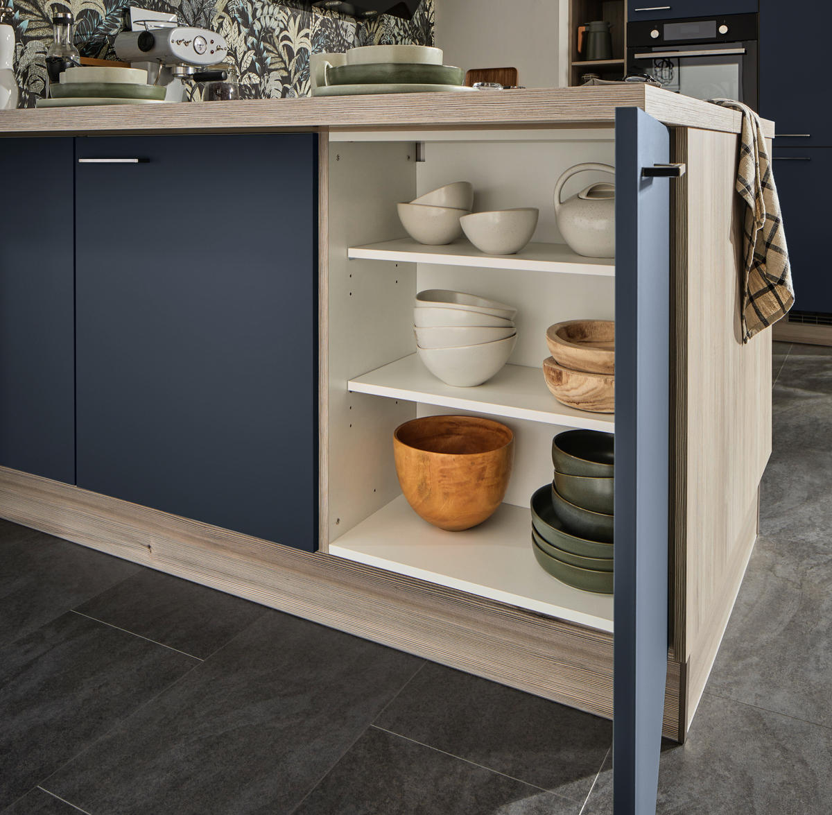 KÜCHENLEERBLOCK   in Blau, Eichefarben  - Blau/Eichefarben, Design, Holzwerkstoff/Metall (150/192/280cm) - Xora