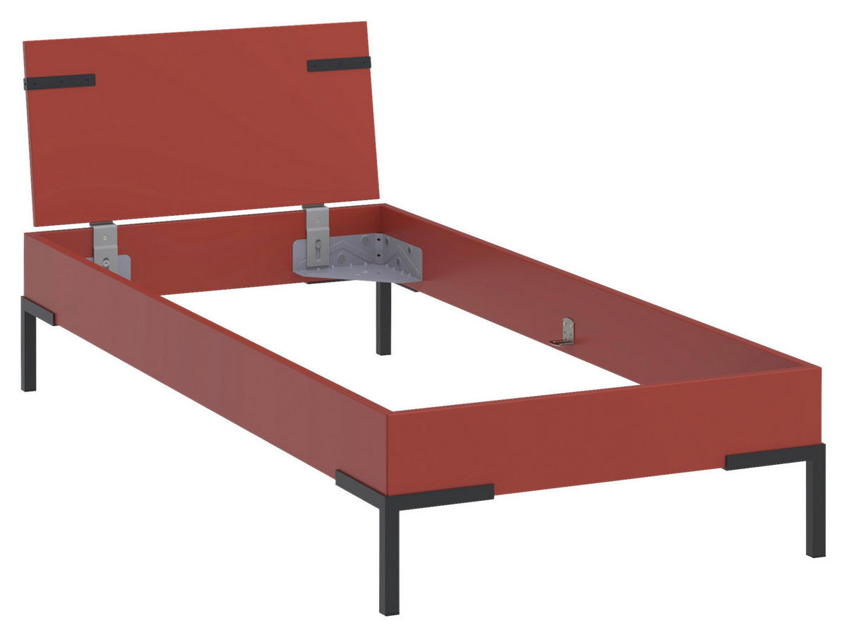BETT  in Koralle  - Koralle/Schwarz, Design, Metall (90/200cm) - Xora