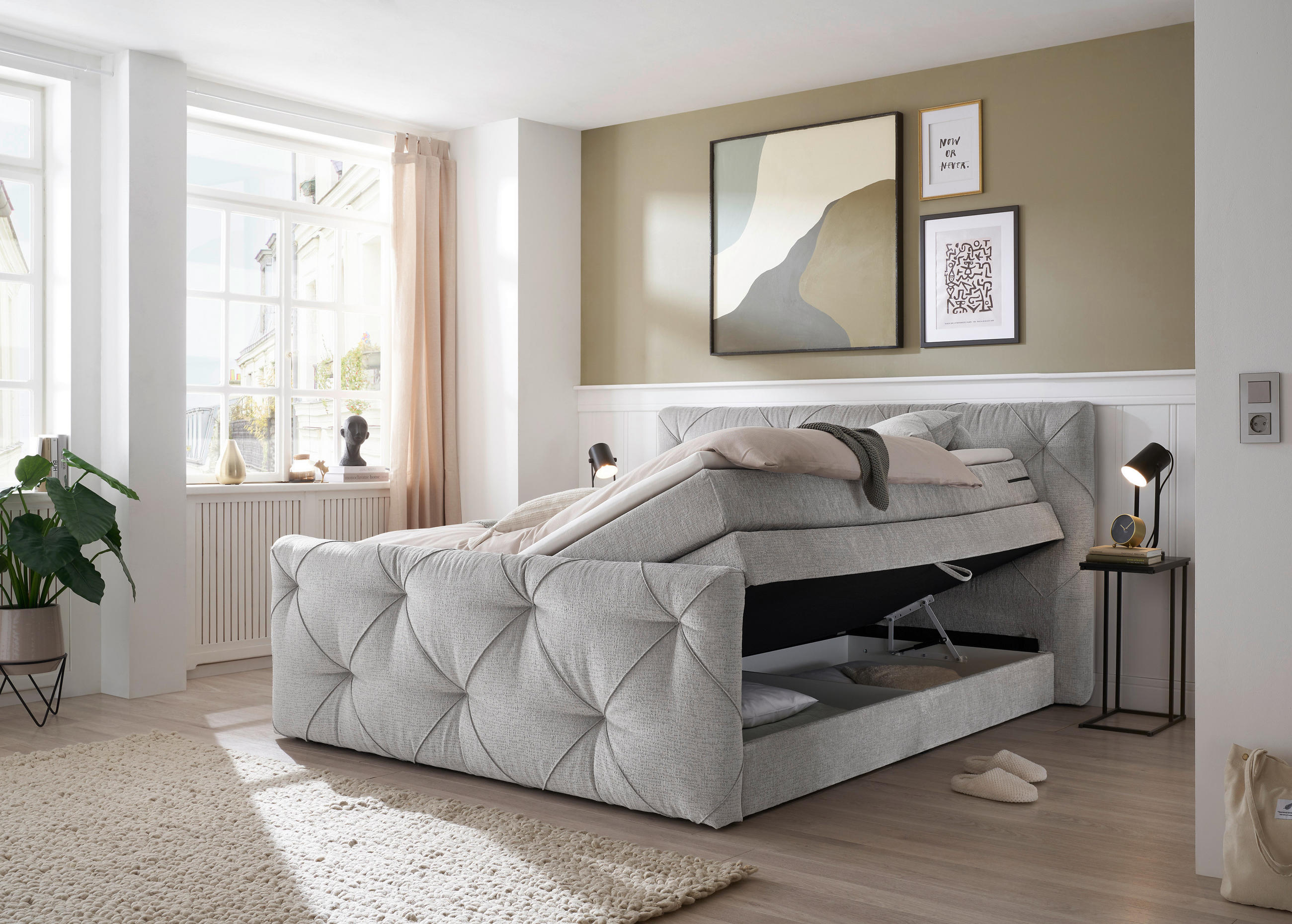 BOXSPRINGBETT 180/200 cm  in Grau  - Schwarz/Grau, Design, Holzwerkstoff/Kunststoff (180/200cm) - Boxxx