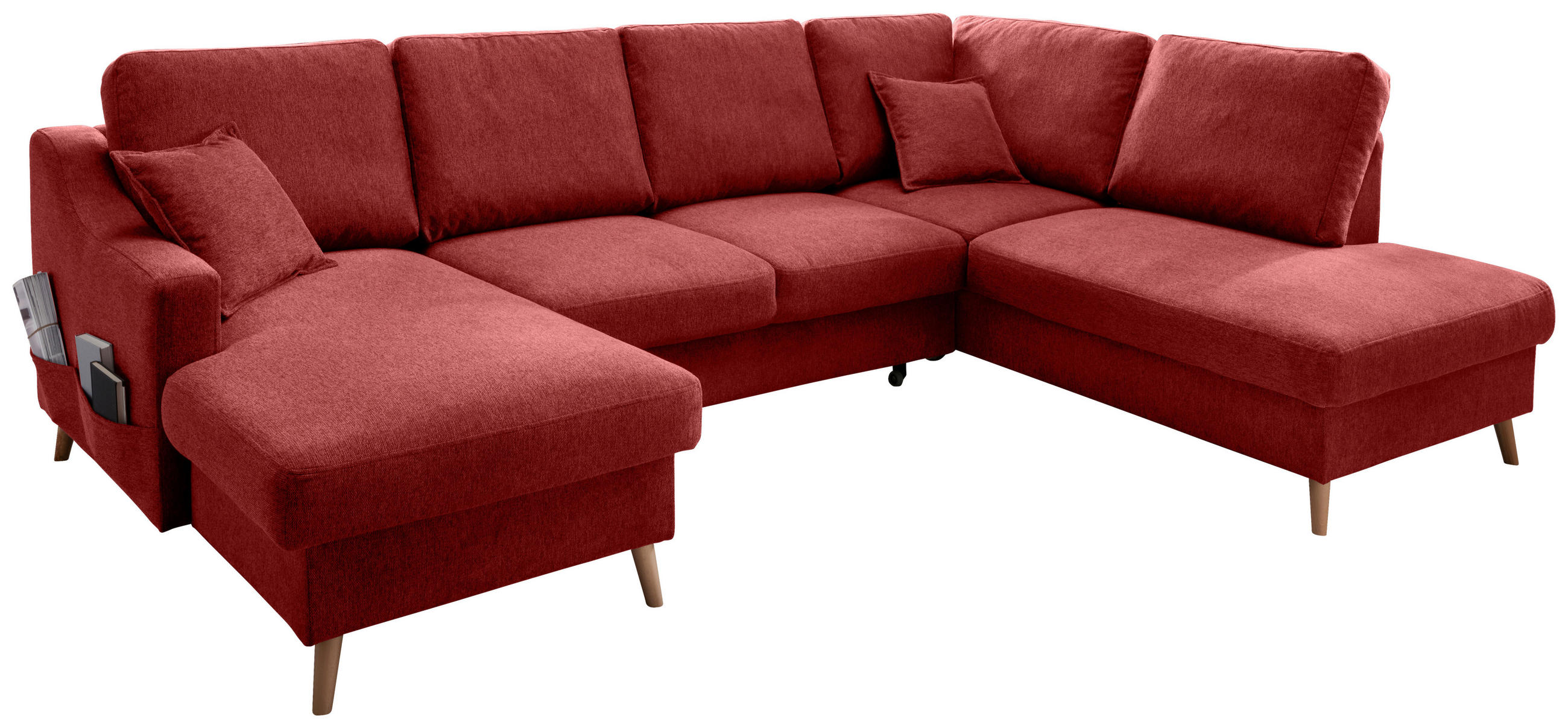 WOHNLANDSCHAFT in Chenille Rot  - Rot/Naturfarben, Konventionell, Holz/Textil (150/301/200cm) - Livetastic