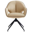 ARMLEHNSTUHL  Sitzfläche 360° drehbar, automatische Rückholfunktion  Echtleder  - Sandfarben/Schwarz, Design, Leder/Metall (62/85/64cm) - Novel