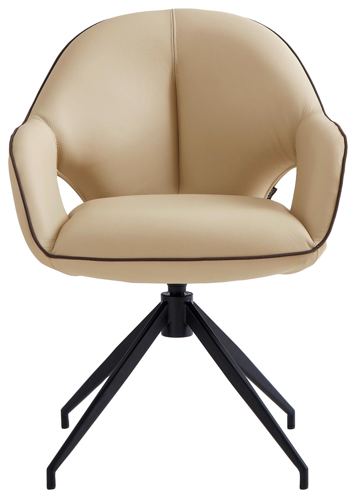 ARMLEHNSTUHL  in Eisen Echtleder pigmentiert  - Sandfarben/Schwarz, Design, Leder/Metall (62/85/64cm) - Novel