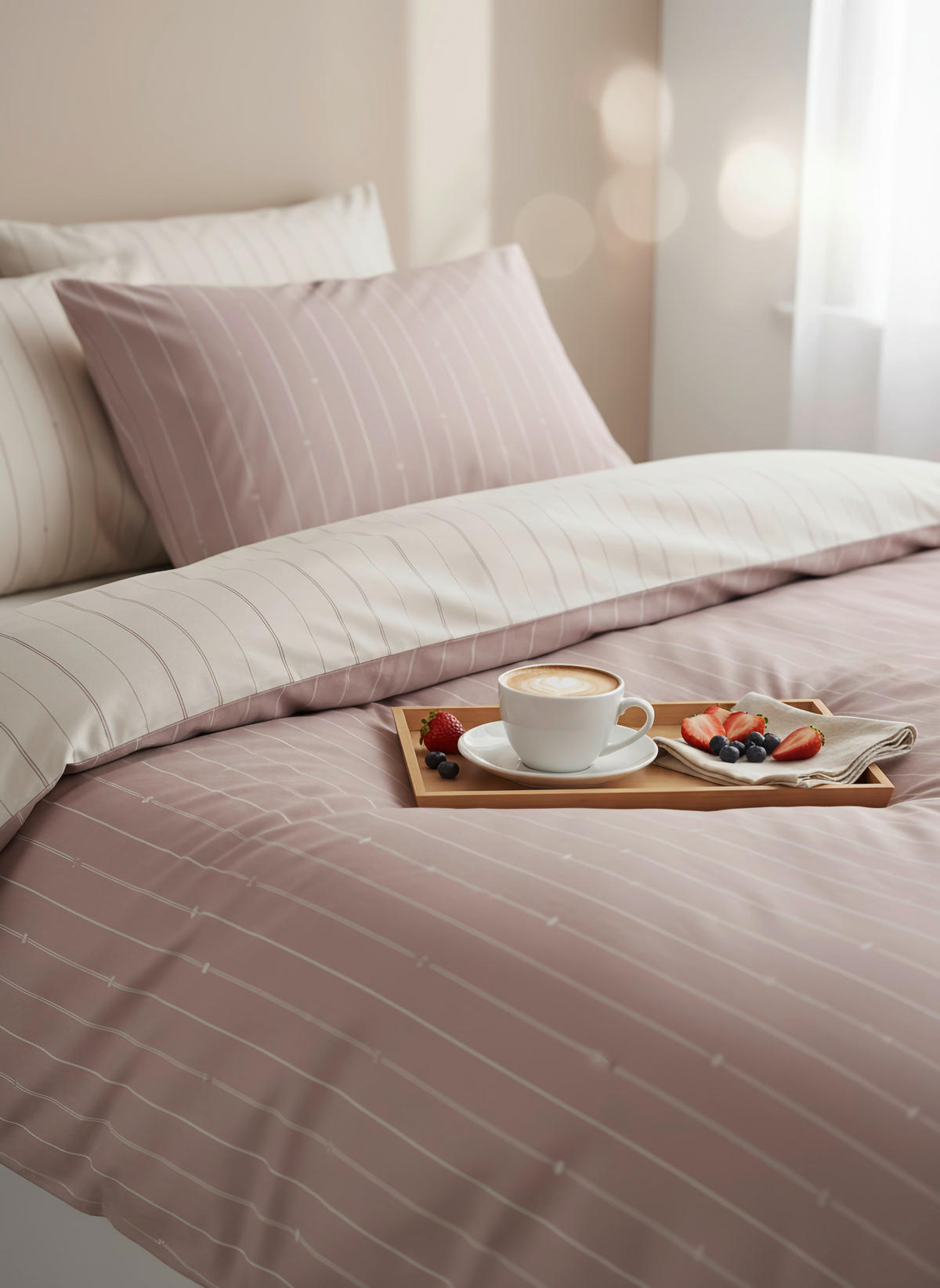 VÄNDBART PÅSLAKANSET STRIPES DK satin 150/210 cm  - beige, Design, textil (150/210cm) - Dieter Knoll